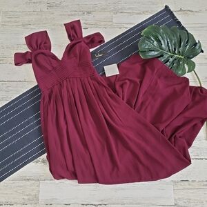Lulus Ocean Of Elegance Off The Shoulder Burgundy Maroon Maxi Dress NWT Small